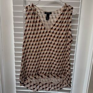 White House Black Market Brown and Cream Geometric Blouse